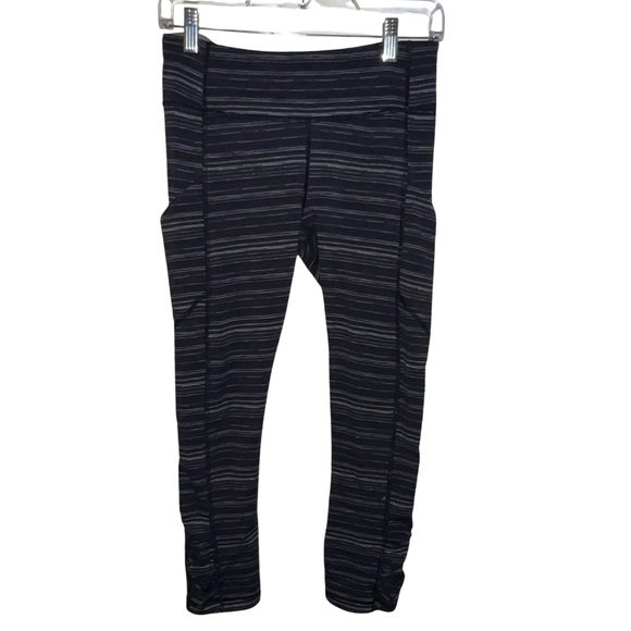 Lululemon Speed Crop Cyber Stripe Naval Blue Black Leggings - Picture 6 of 11